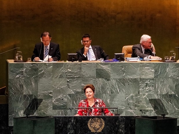 A presidente Dilma Rousseff durante discurso na Assembleia Geral da ONU em 2012