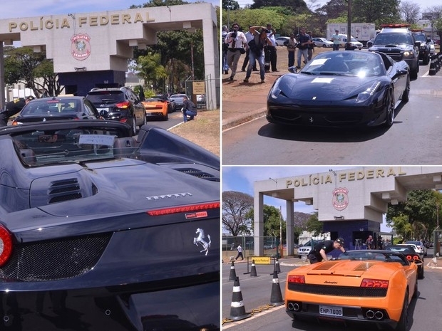 Carros de luxo apreendidos chegaram escoltados  Polcia Federal, em Braslia. A PF deflagrou a operao Miqueias...