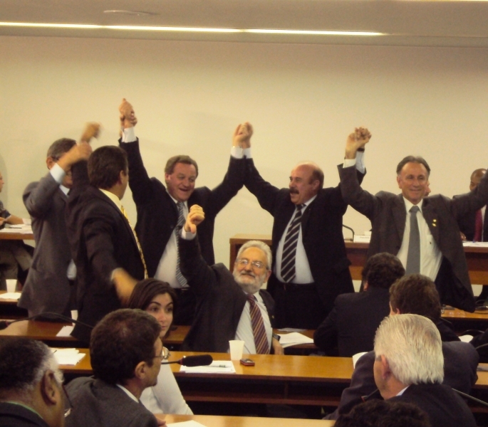 Deputados comemoram a aprovao do relatrio