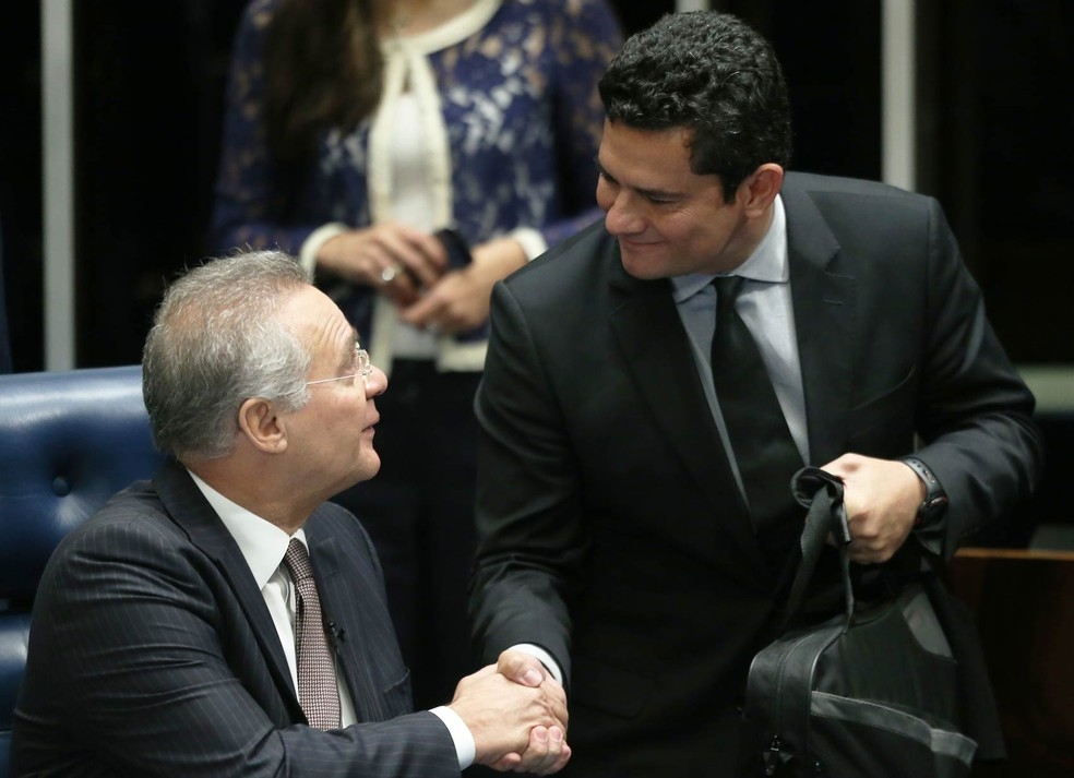 O presidente do Senado, Renan Calheiros (PMDB-AL), durante audiência com o juiz federal Sérgio Moro nesta quinta-feira
