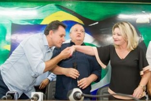 Selma e Leito em coletiva para anncio de suas pr-candidaturas na chapa de Pedro Taques