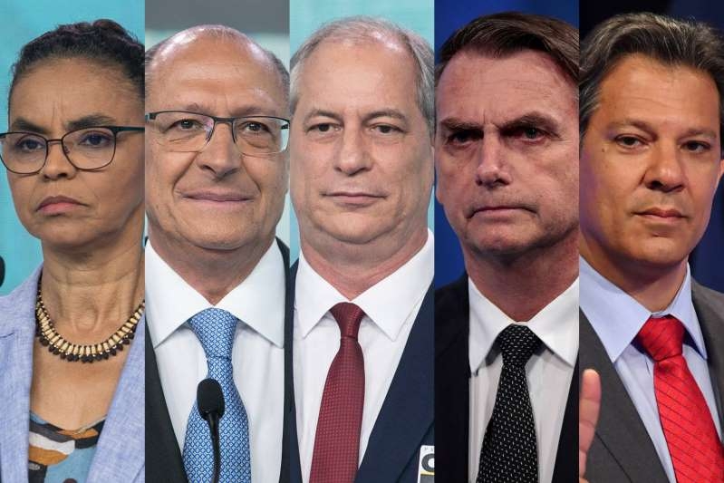 AFP Marina Silva (Rede), Geraldo Alckmin (PSDB), Ciro Gomes (PDT), Fernando Haddad (PT) e Jair Bolsonaro (PSL), candidatos à Presidência da República