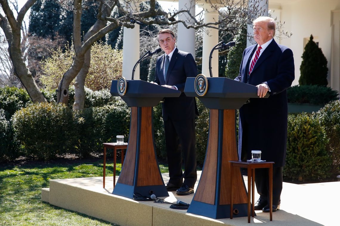 O presidente do Brasil, Jair Bolsonaro, durante uma entrevista coletiva no Rose Garden da Casa Branca, em Washington (EUA)