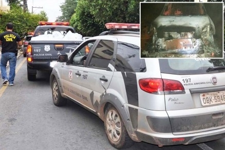 Veculo Hyundai Tucson (detalhe) ficou totalmente destrudo pelo fogo; Polcia Civil investiga o caso